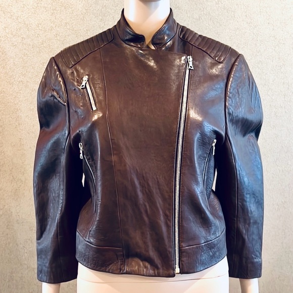 J Brand 3/4 Sleeve Moto Chocolate Brown Leather Jacket size S - Picture 11 of 12